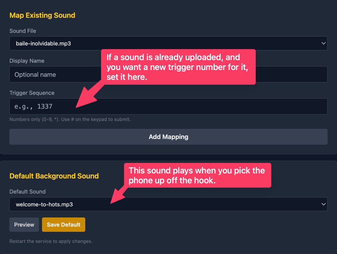 Sound mappings and default sound